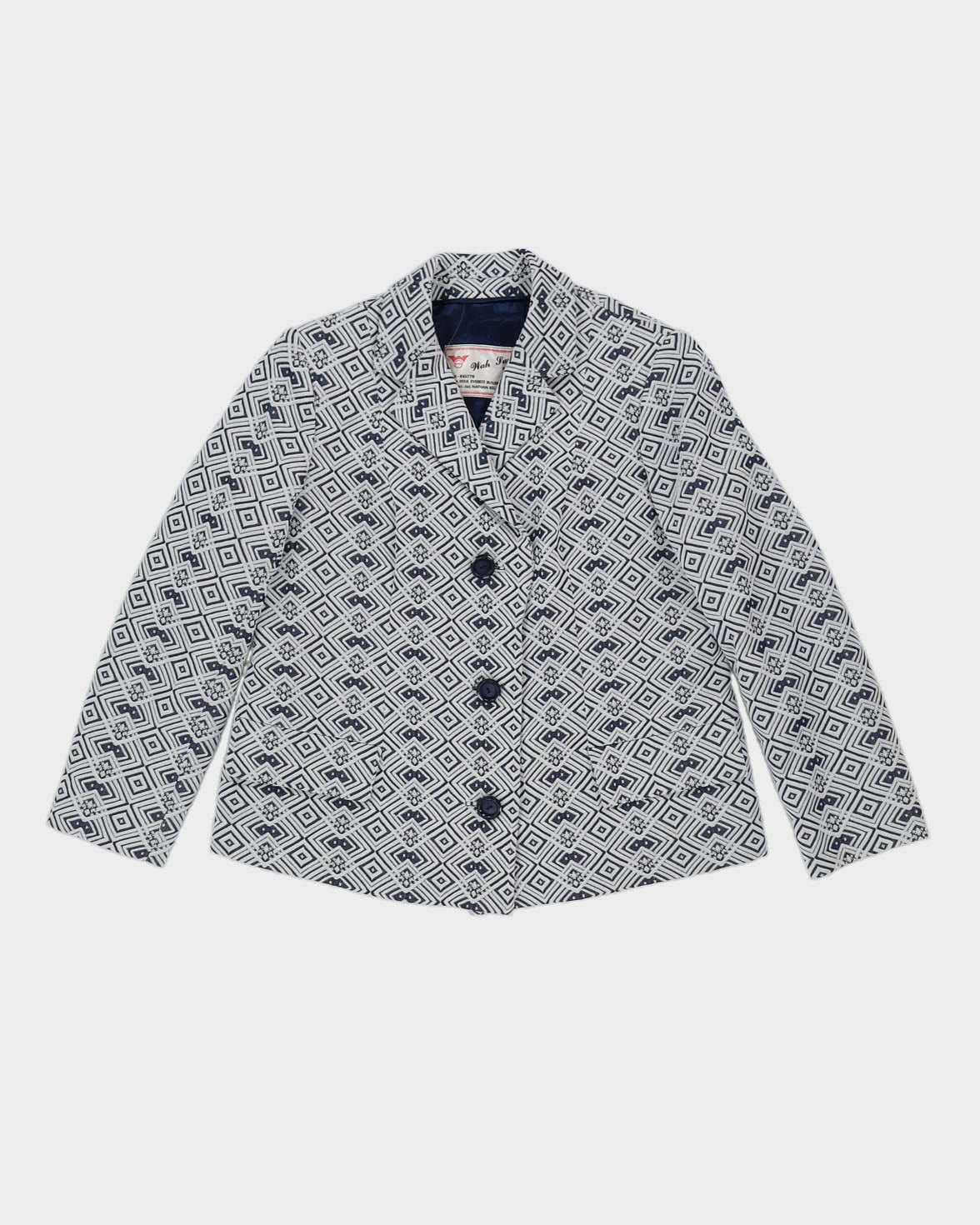 Vintage 1980s Blue Patterned Blazer Jacket - S