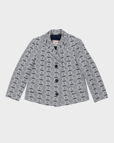Vintage 1980s Blue Patterned Blazer Jacket - S