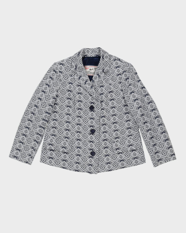 Vintage 1980s Blue Patterned Blazer Jacket - S