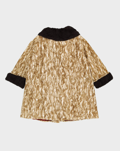 Vintage 1970s Beige A-Line Faux Fur Jacket - L