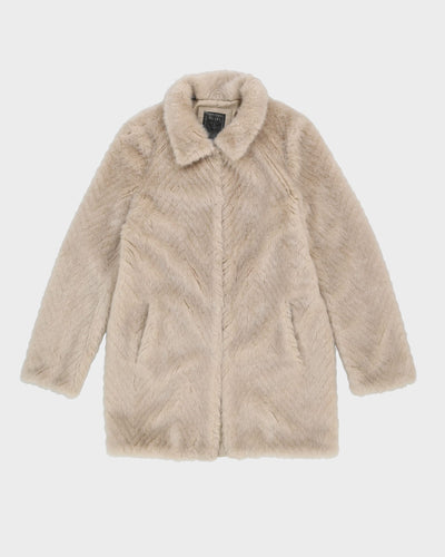 Guess Beige A-Line Faux Fur Jacket - XS