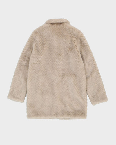 Guess Beige A-Line Faux Fur Jacket - XS