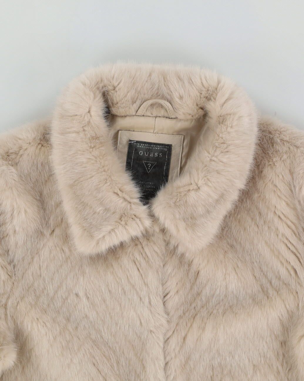 Guess Beige A-Line Faux Fur Jacket - XS