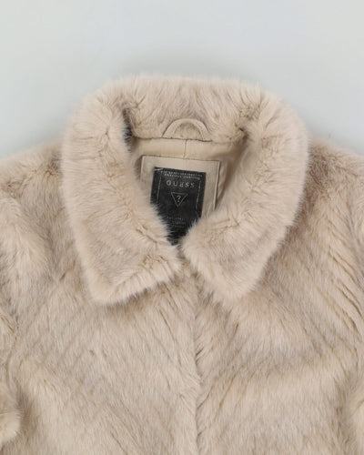 Guess Beige A-Line Faux Fur Jacket - XS
