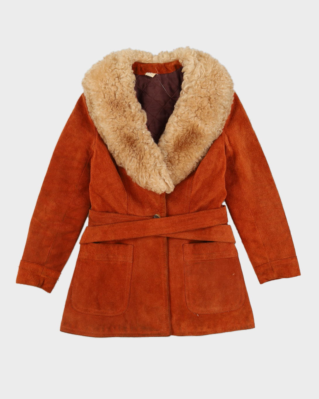 Vintage 1970s Brown Suede Sheepskin Collar - XXS