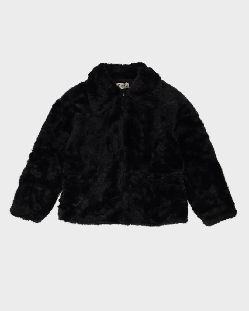 Y2K Black Faux Fur Jacket - S – Rokit