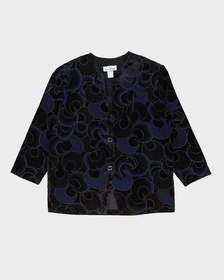 Blue And Black Patterned Velvet Jacket - L
