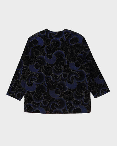 Blue And Black Patterned Velvet Jacket - L
