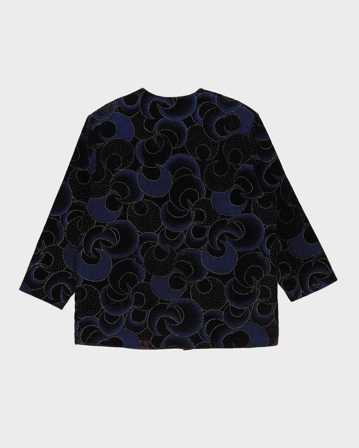 Blue And Black Patterned Velvet Jacket - L