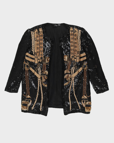 Black And Gold Beaded Evening Jacket - M