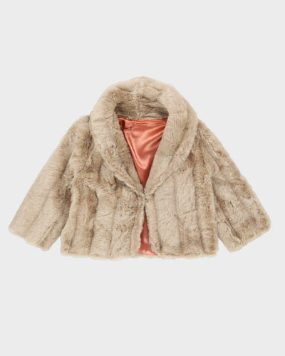 Vintage 1980s Beige Faux Fur Short Jacket - M