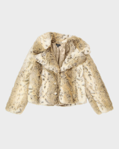 Y2K Beige Faux Fur Short Jacket - S