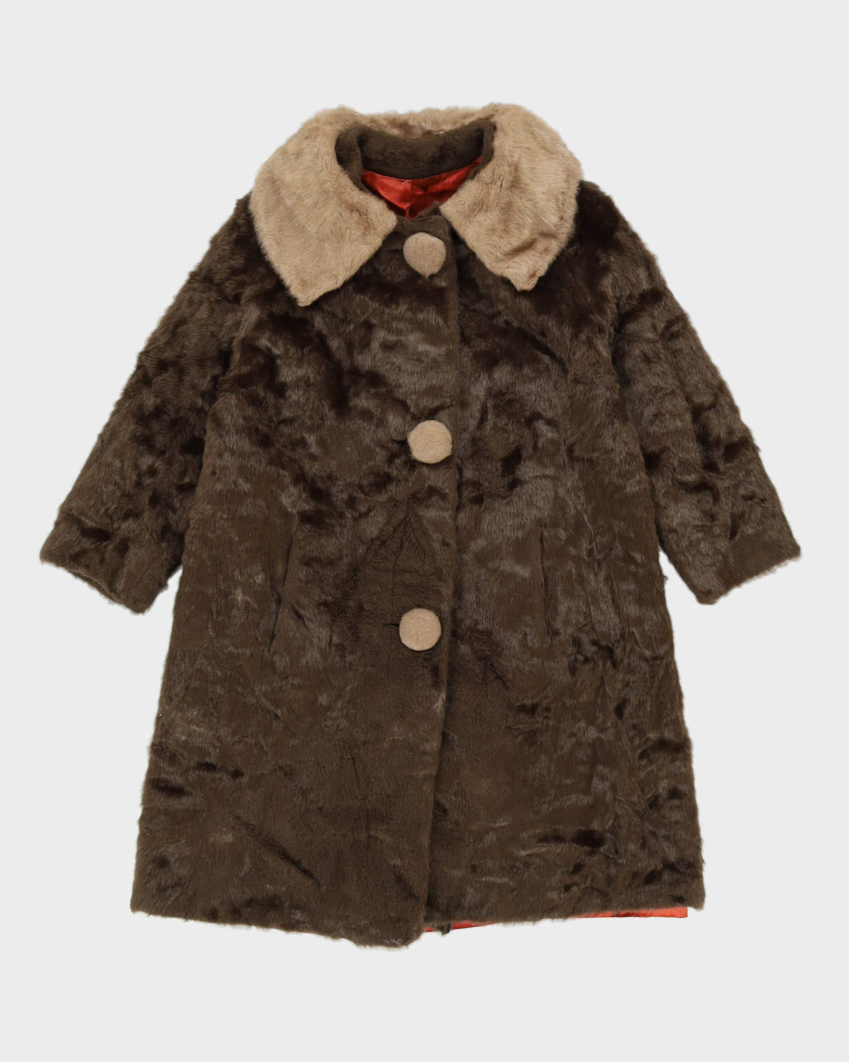 Vintage 1960s Brown Faux Fur Jacket - S