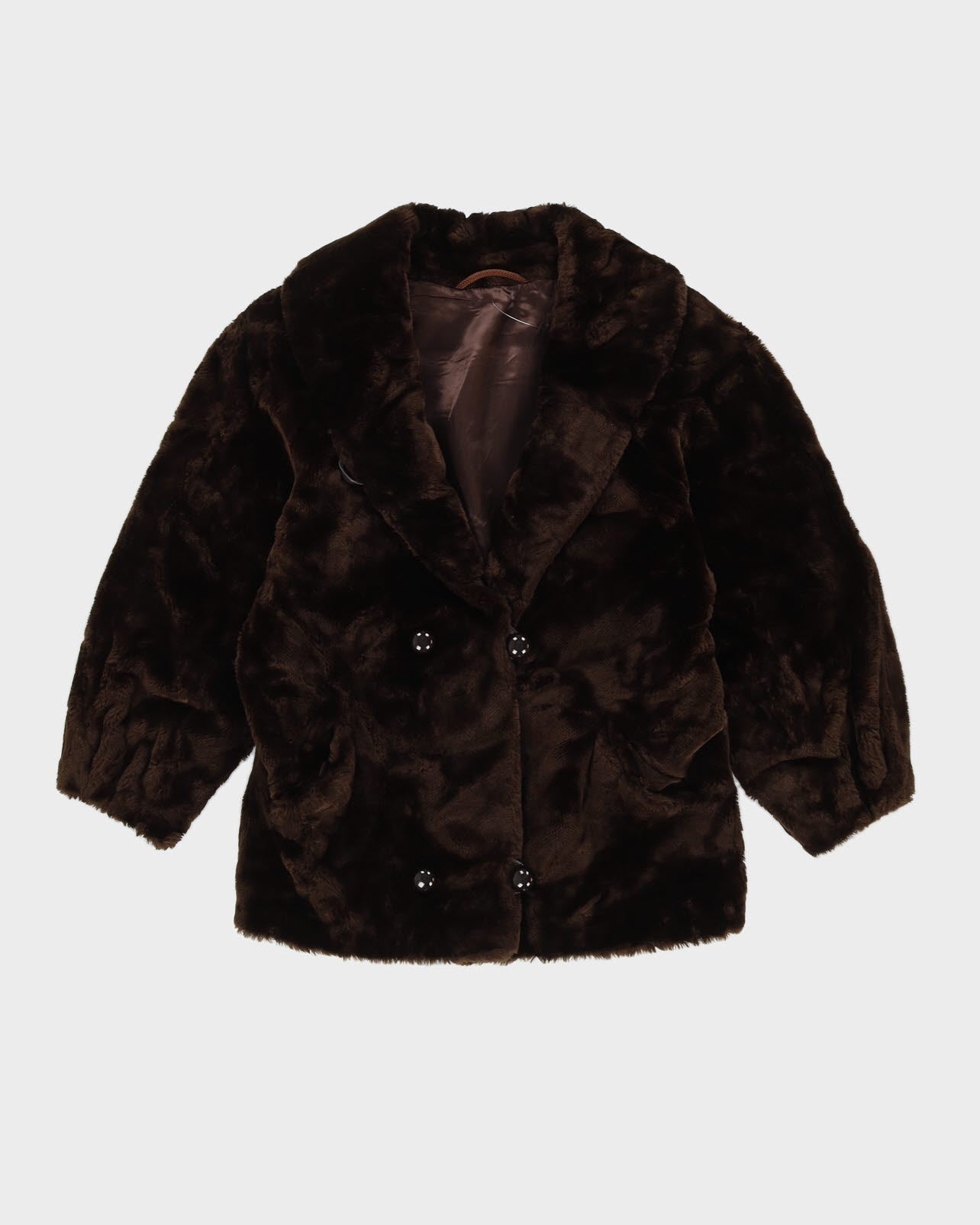 Y2K Brown Faux Fur Jacket - M