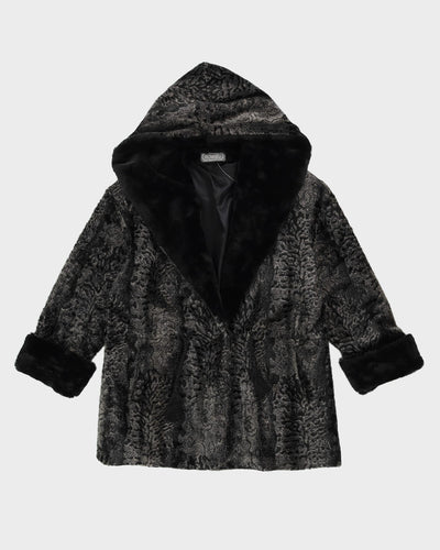 Y2K Grey Hooded Faux Fur Jacket - L