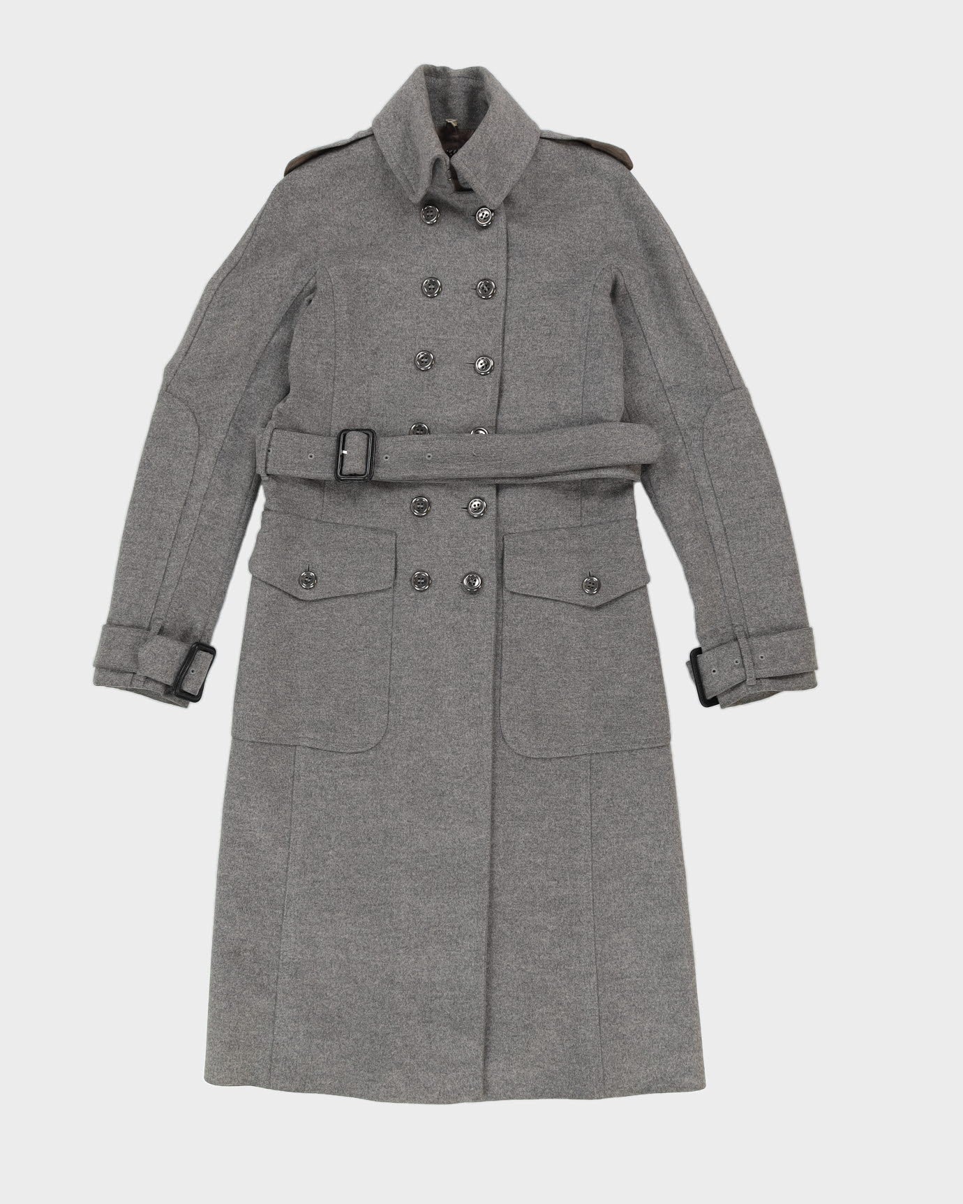 Burberry London Grey Belted Overcoat - XS