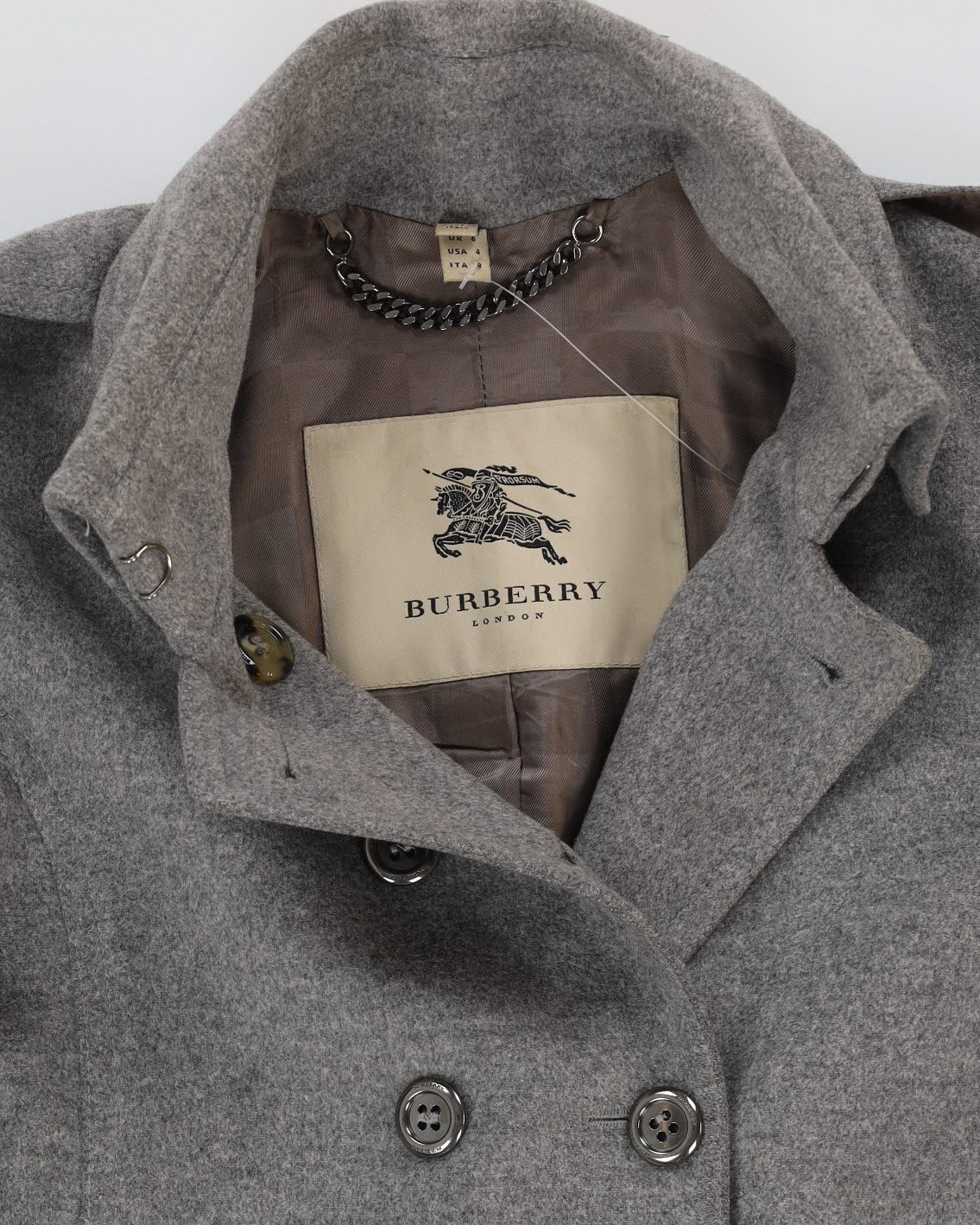 Burberry London Grey Belted Overcoat - XS