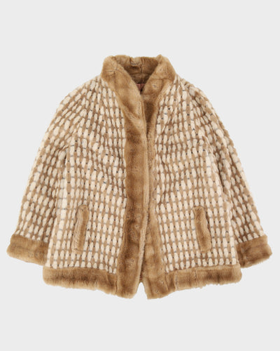 00s Beige Patterned Faux Fur Jacket - M