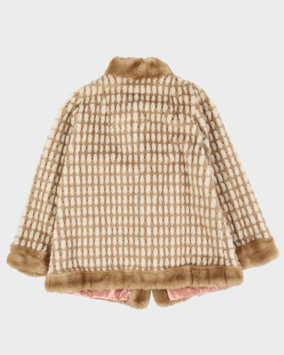 00s Beige Patterned Faux Fur Jacket - M