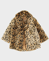 Y2K Beige Patterned Faux Fur Jacket - XS