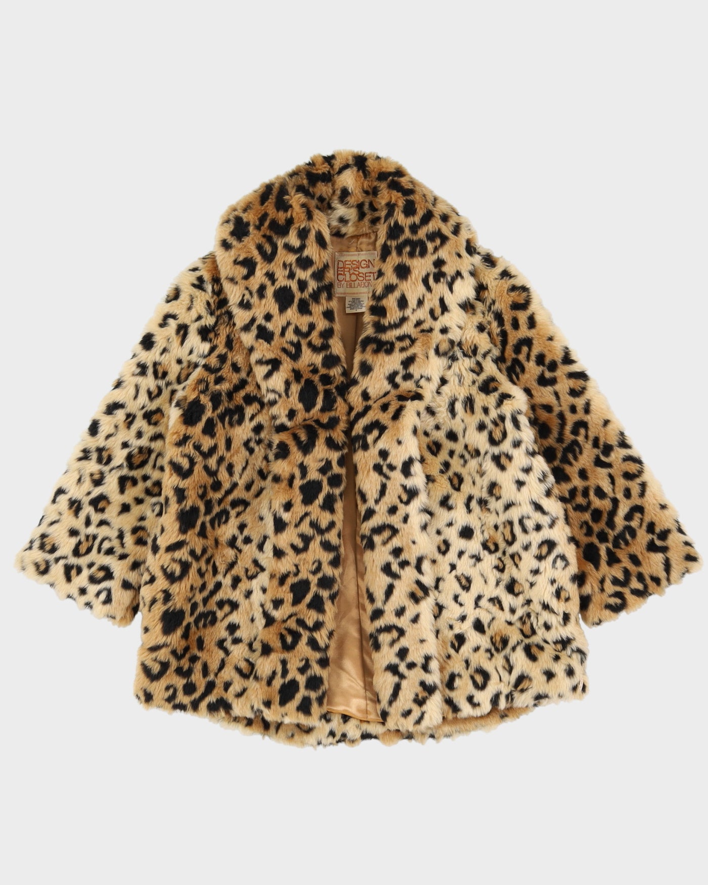 Y2K Beige Patterned Faux Fur Jacket - XS
