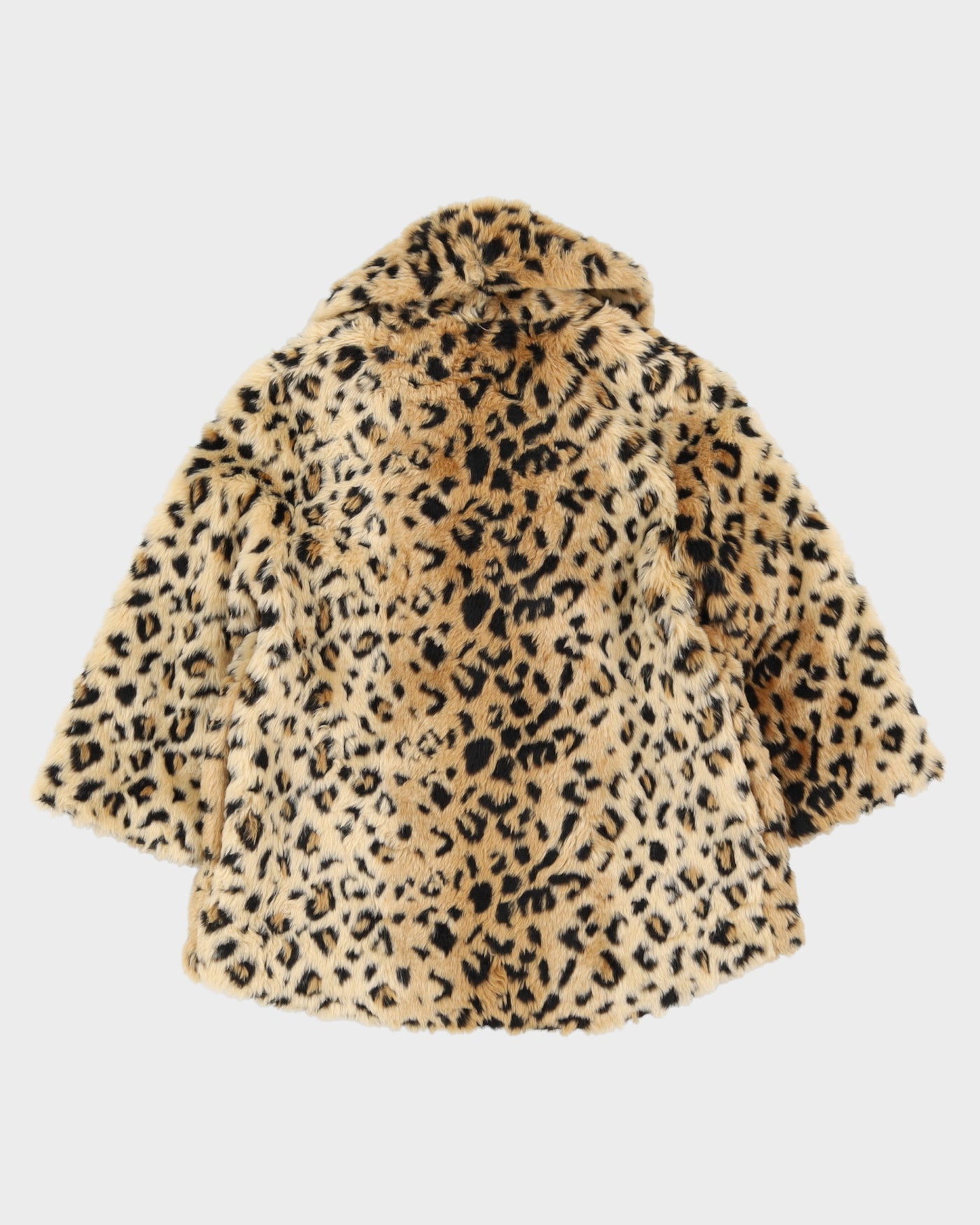 Y2K Beige Patterned Faux Fur Jacket - XS