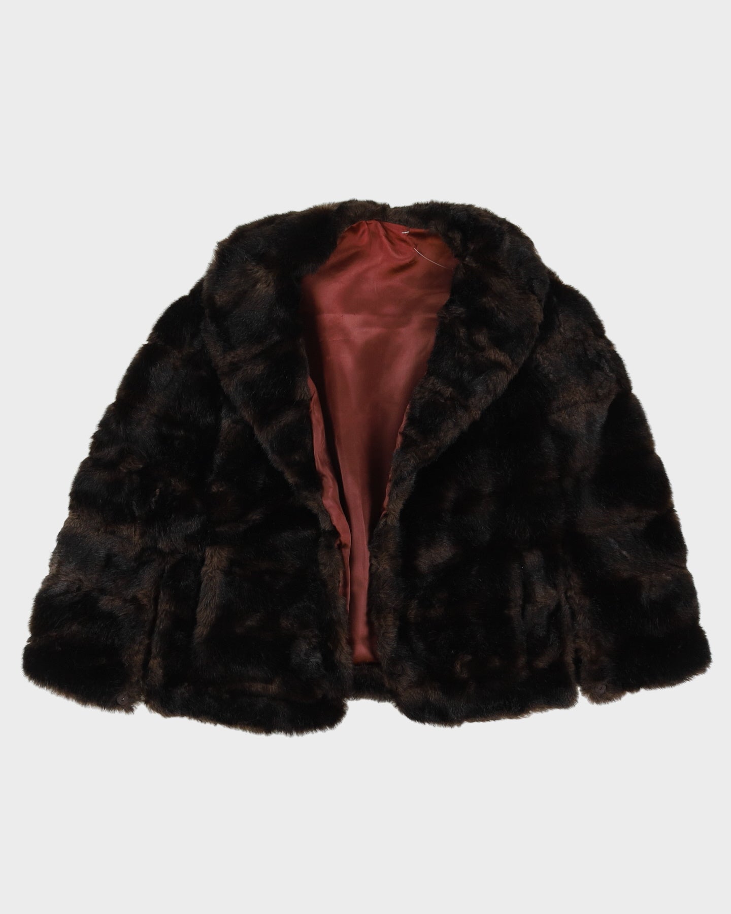 Vintage 1970s Brown Faux Fur Cape - S
