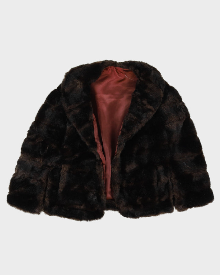 Vintage 1970s Brown Faux Fur Cape - S