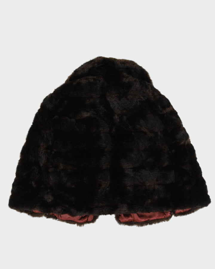 Vintage 1970s Brown Faux Fur Cape - S