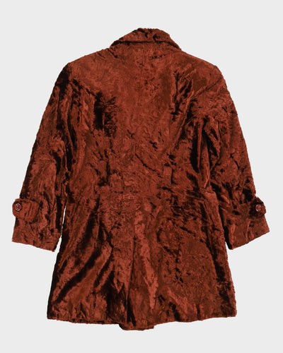 Brown Velvet Faux Fur Coat - S