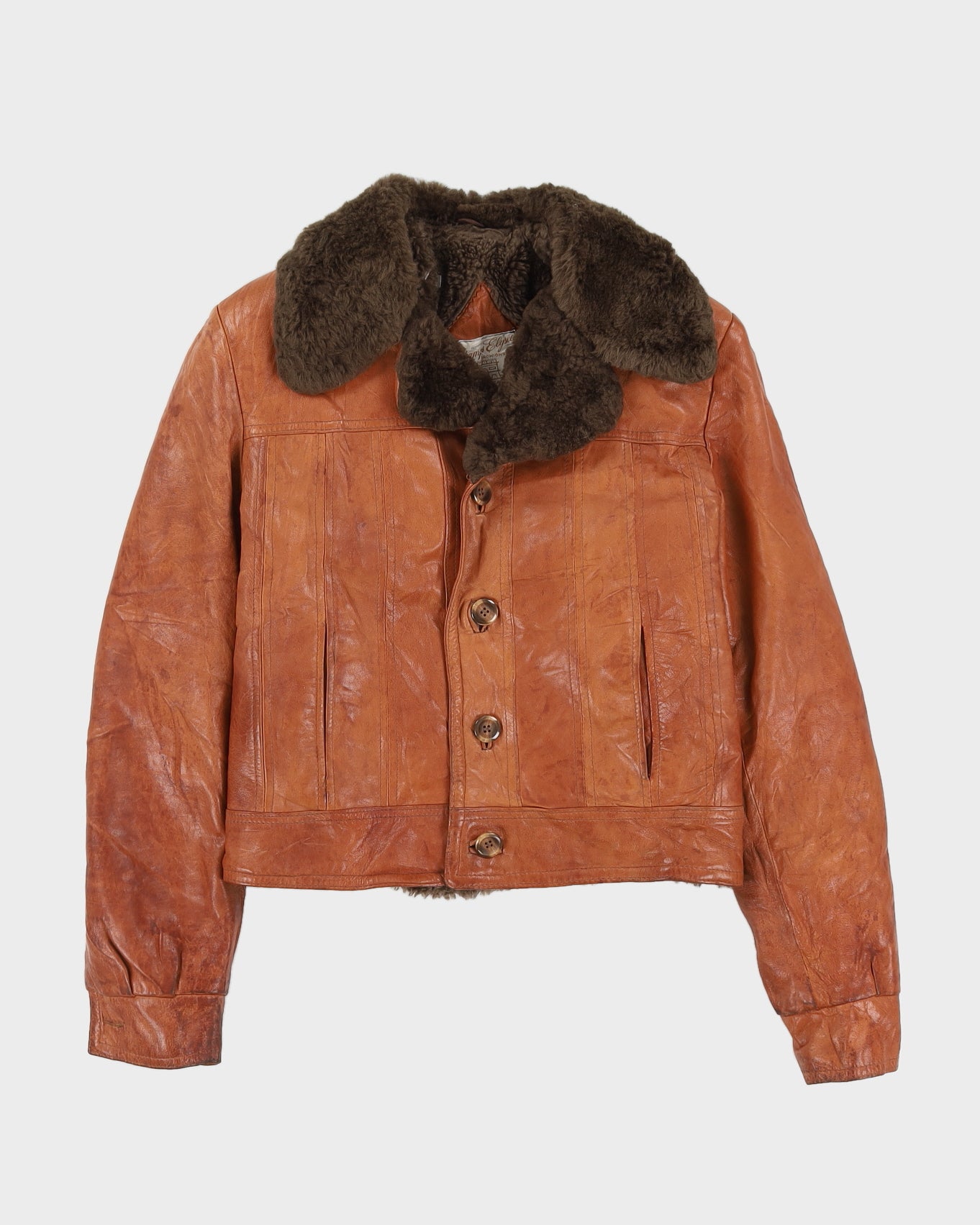 Vintage 70 Champs Elysee Brown Wool Leather Jacket - S