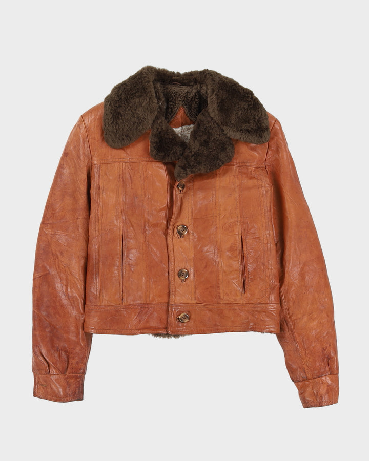 Vintage 70 Champs Elysee Brown Wool Leather Jacket - S