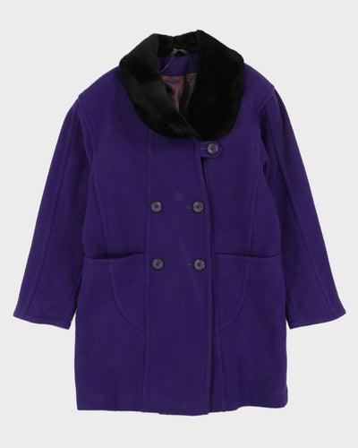 Purple With Faux Fur Collar Short Overcoat - S