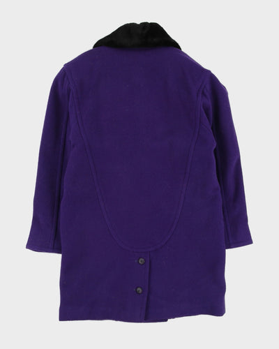 Purple With Faux Fur Collar Short Overcoat - S