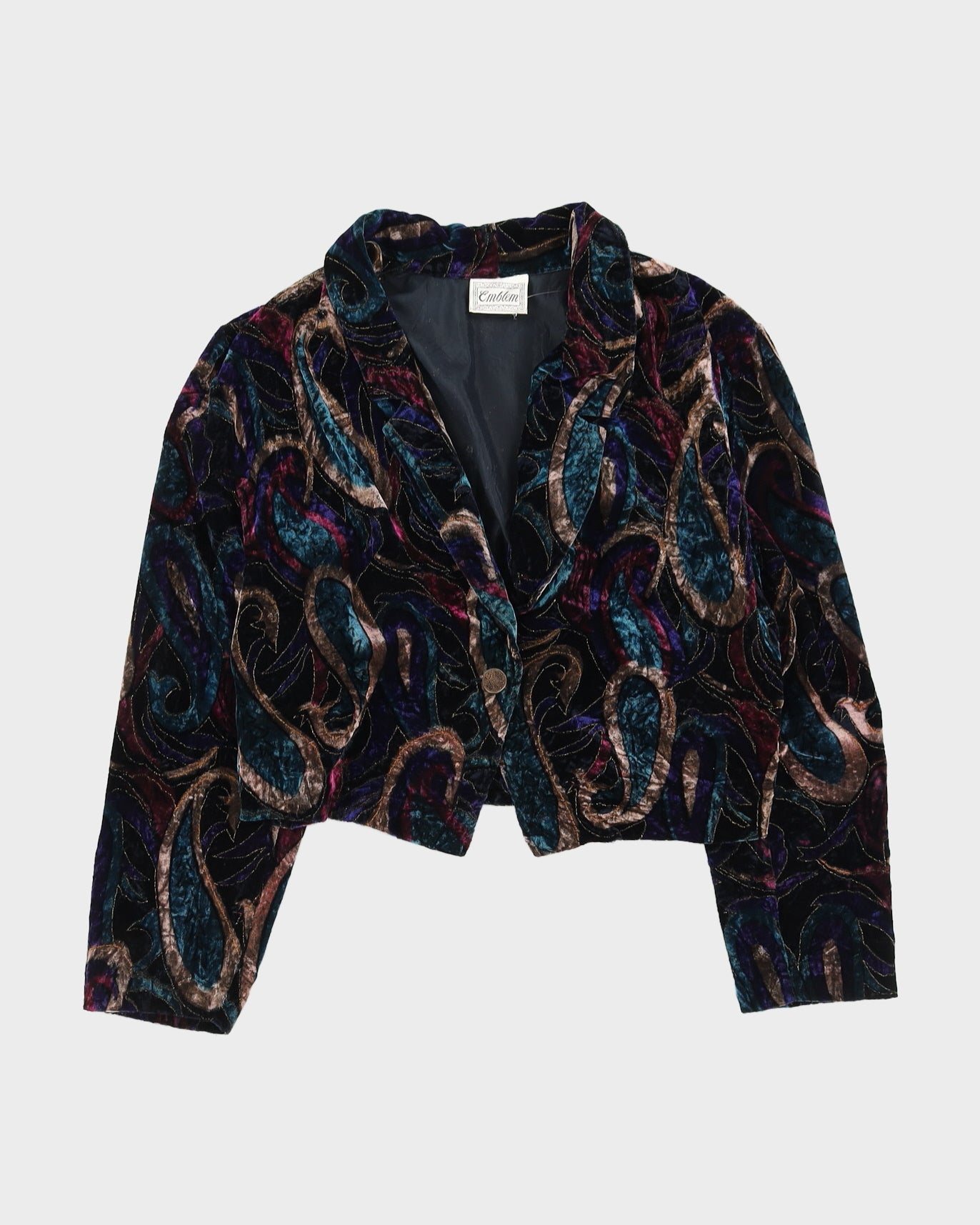 Blue Patterned Velvet Blazer Jacket - L