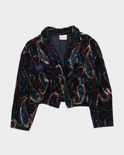 Blue Patterned Velvet Blazer Jacket - L