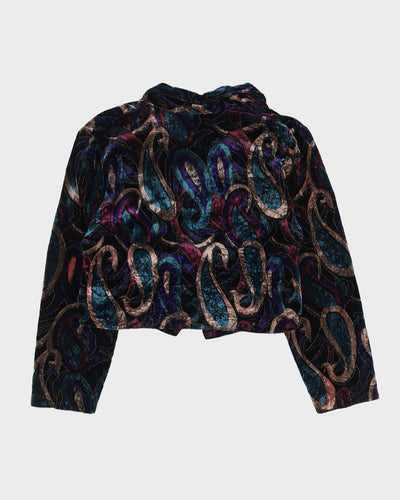 Blue Patterned Velvet Blazer Jacket - L