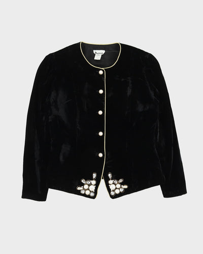 Black Embellished Velvet Blazer Jacket - M