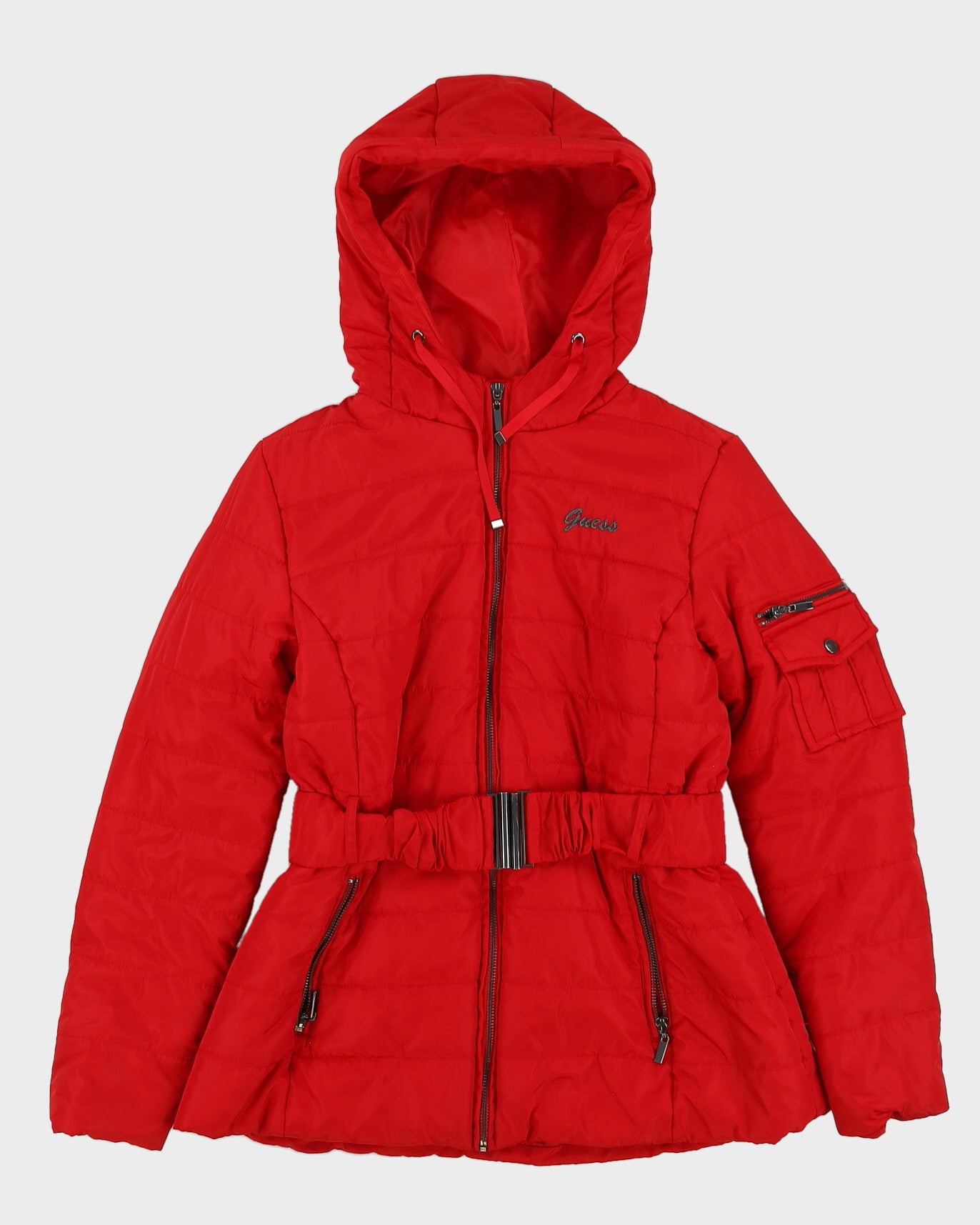 00s Guess Red Hooded Puffer Jacket - M