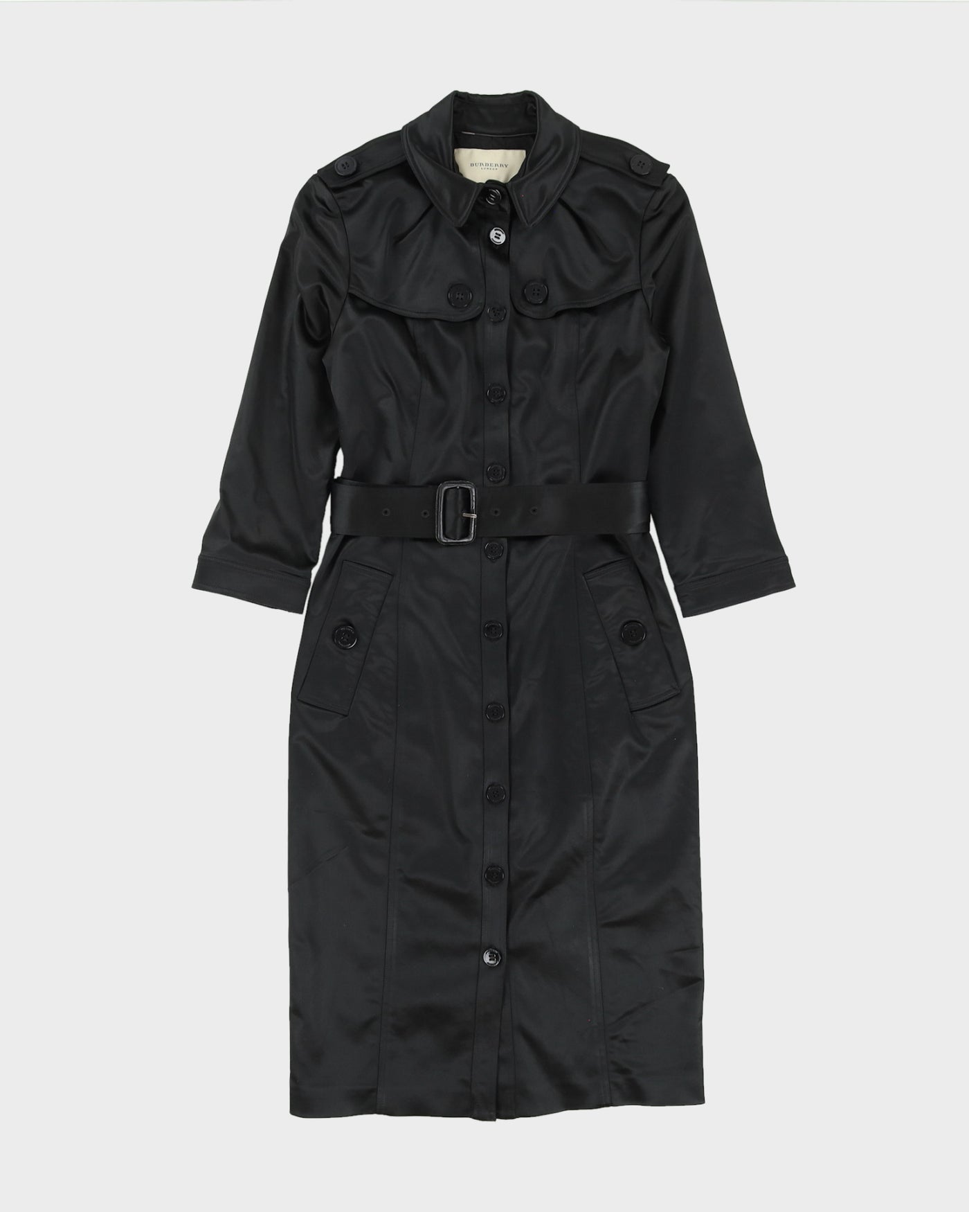 Burberry London Black Satin Belted Rain Mac- XXXS