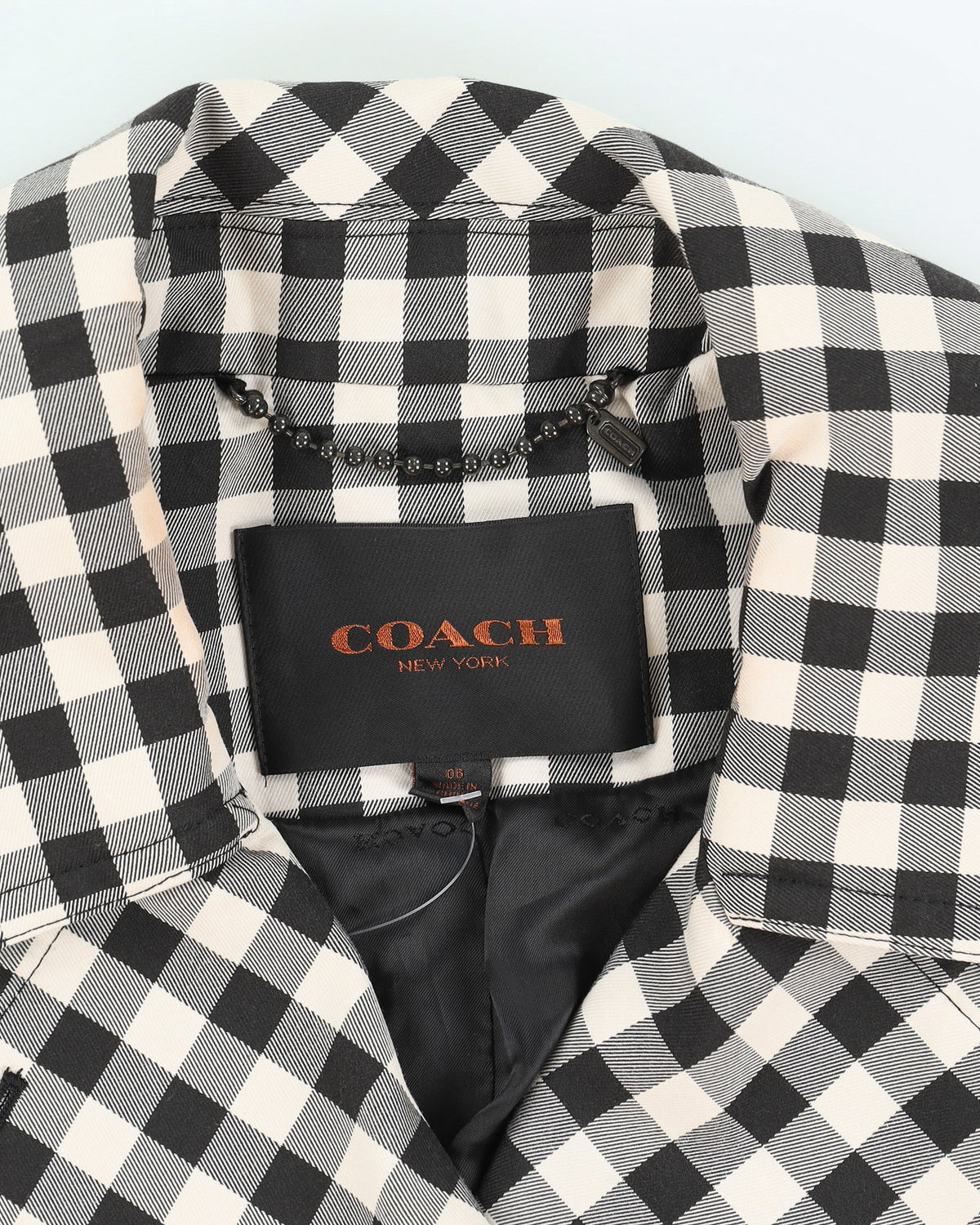 Coach Short Black And White Checked Rain Mac - S