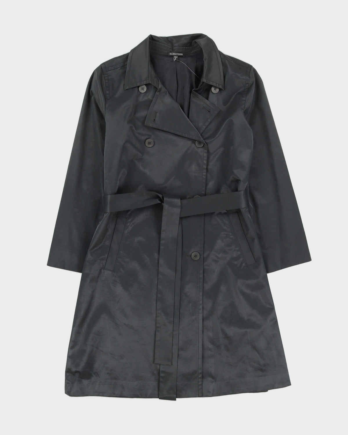 Eileen Fisher Grey Satin Rain Mac - M