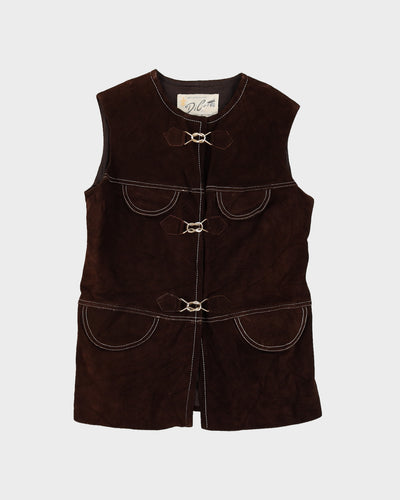 Vintage 1970s Brown Suede Waistcoat - M