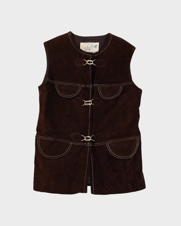 Vintage 1970s Brown Suede Waistcoat - M