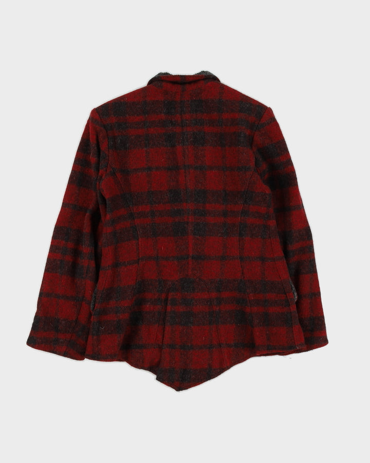 Red And Grey Checked Wool Jacket - S