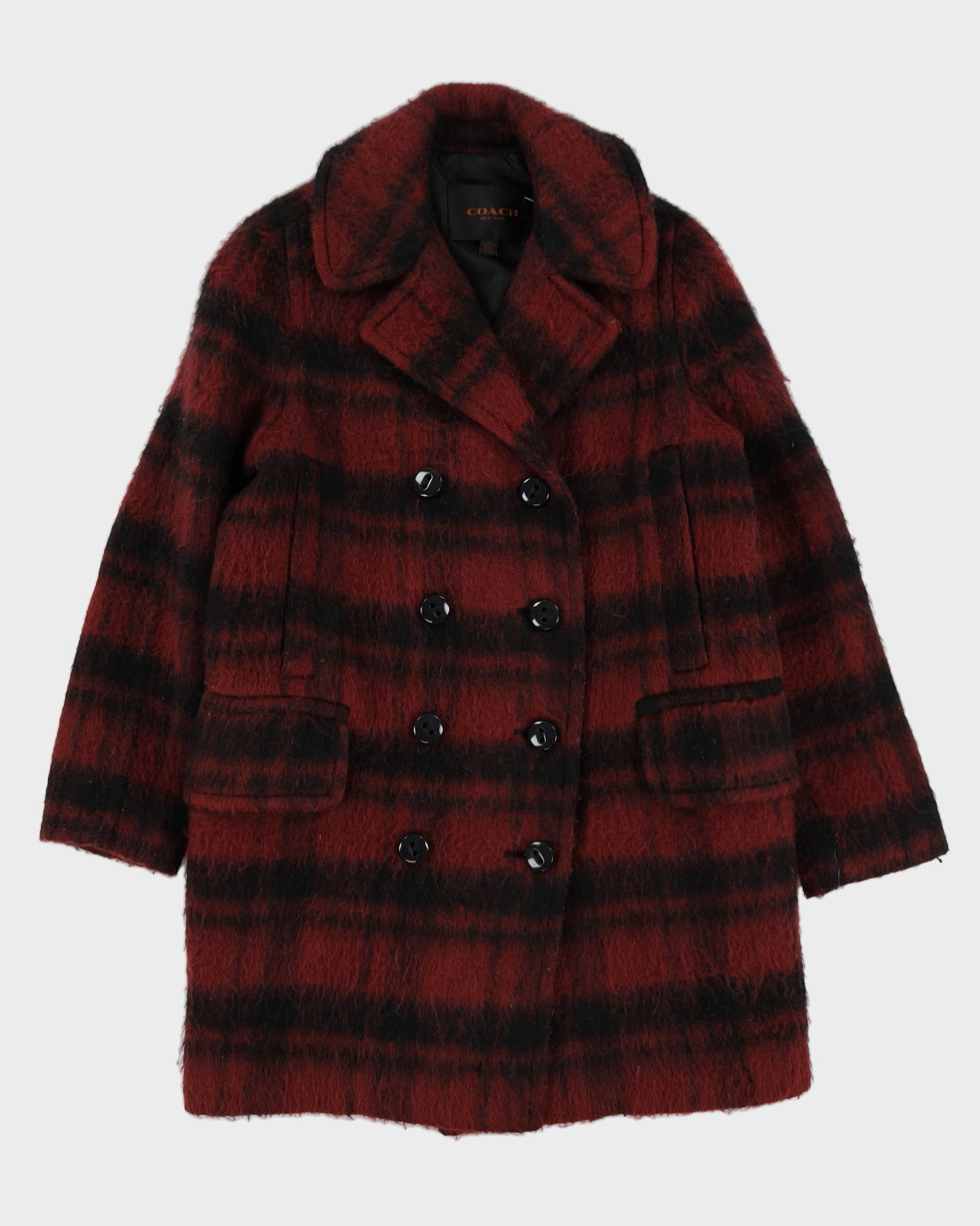 Coach Burgundy Checked Short Coat - S