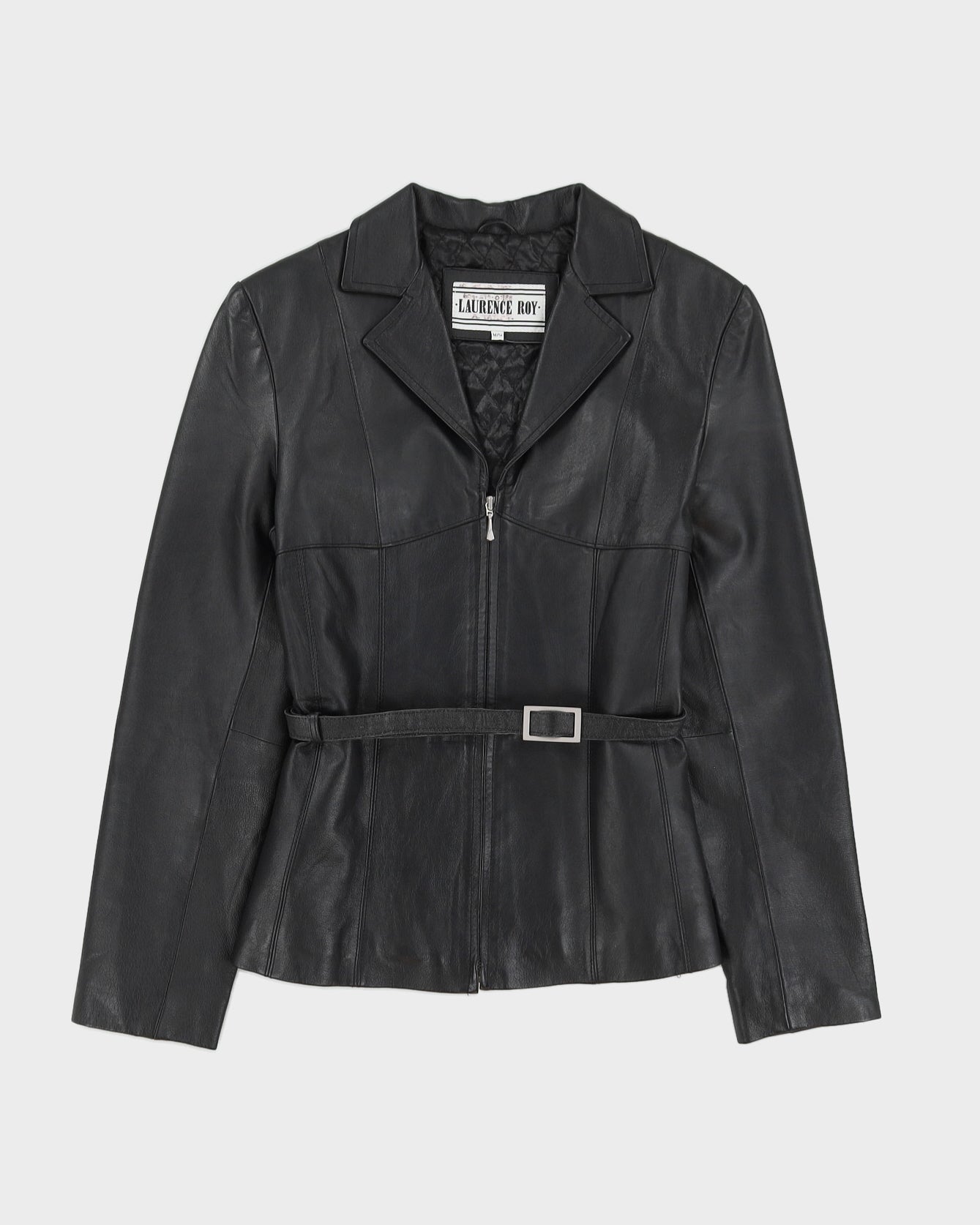 Black Fitted Belted Short Leather jacket - XS