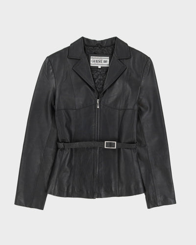 Black Fitted Belted Short Leather jacket - XS