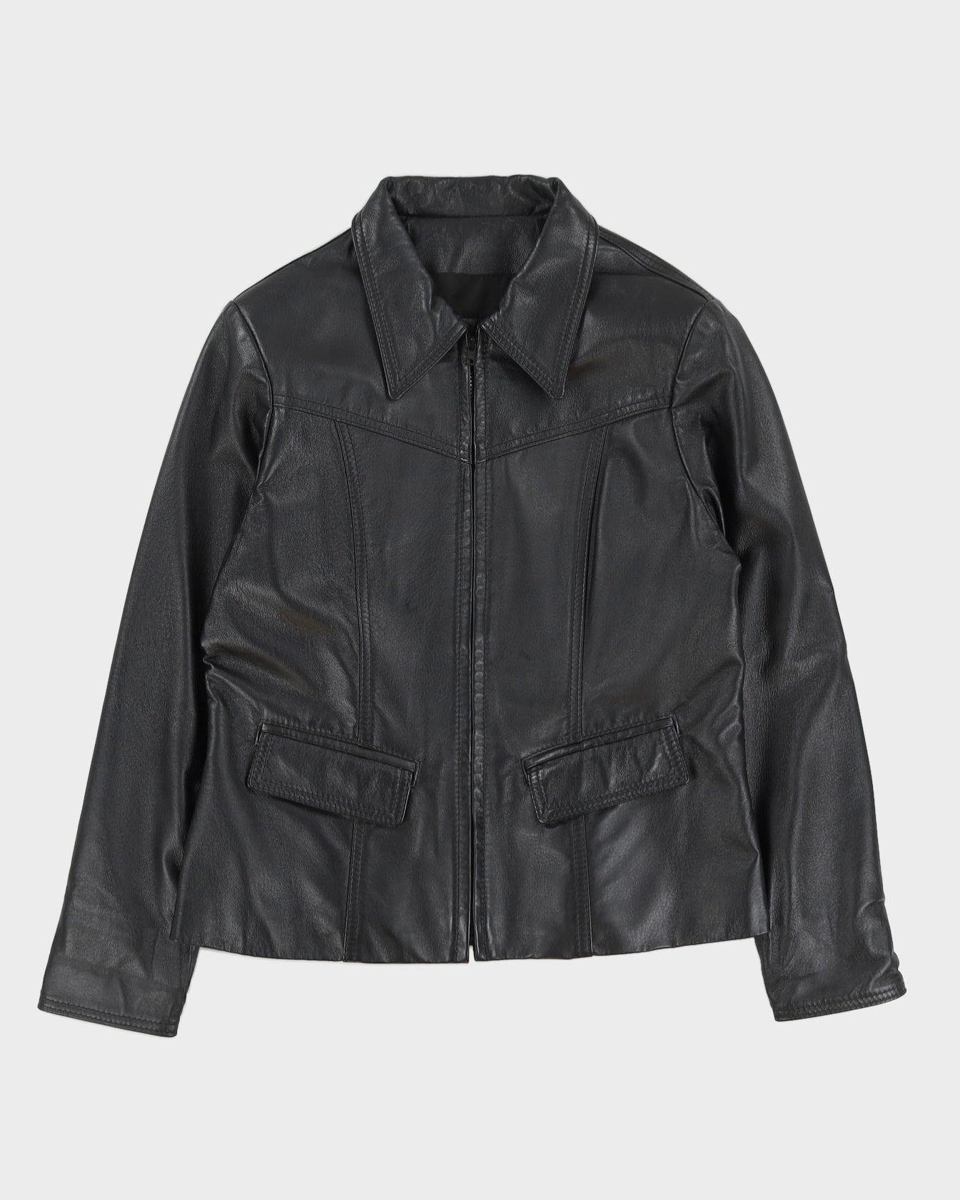 Black Leather Zip Jacket - S