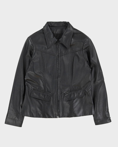 Black Leather Zip Jacket - S